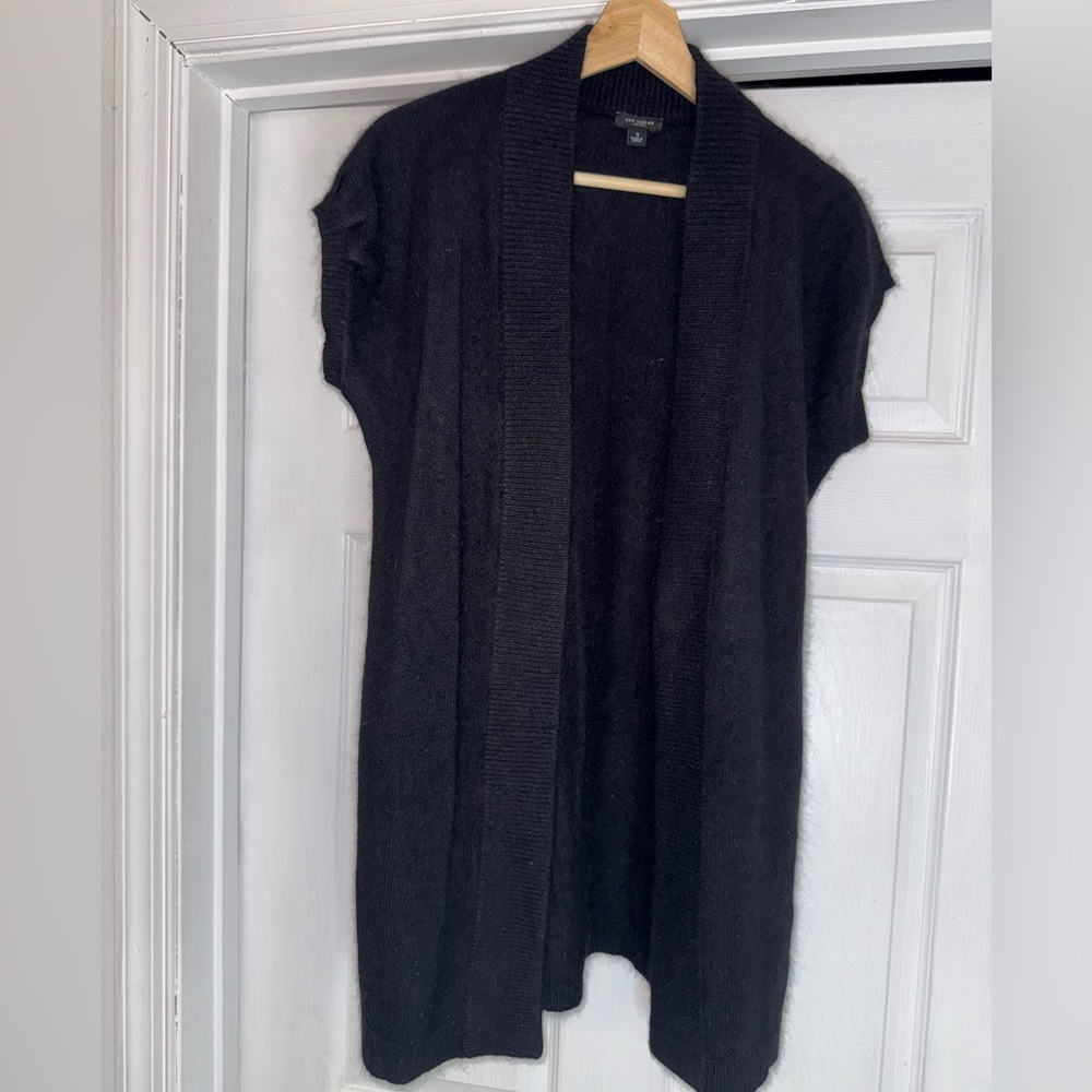 🟣4/$20 Ann Taylor Angora Black Cap Sleeves Cardigan Sweater Open Front S
